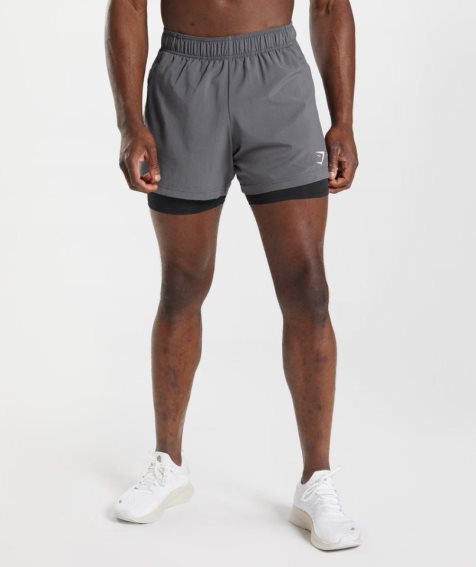 Men's Gymshark Sport 5" 2 In 1 Shorts Grey | CA 370N81